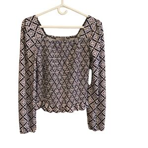 Navy Floral Smocked Top Blouse